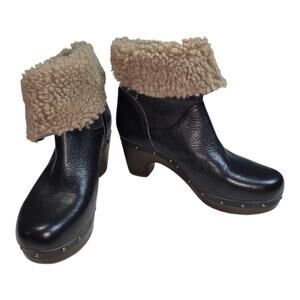 UGG Amoret women's black leather sheep shearling‎ platform COZY boots size 6 NEW